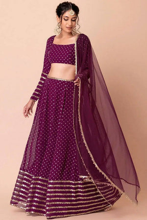 Violet Embroidered Georgette Lehenga