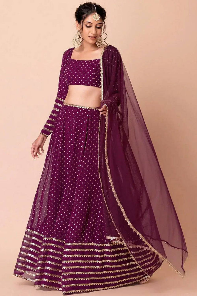 Violet Embroidered Georgette Lehenga