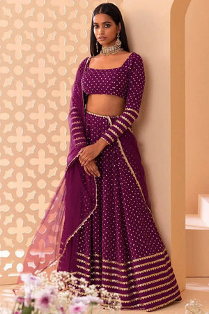 Violet Embroidered Georgette Lehenga