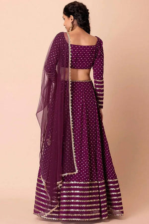Violet Embroidered Georgette Lehenga