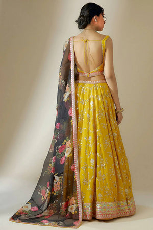 Yellow Embroidered Georgette Lehenga