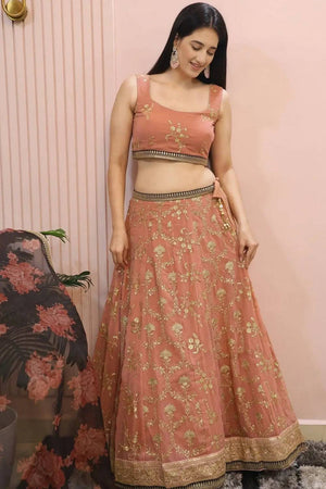 Pink Embroidered Georgette Lehenga