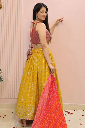 Yellow Sequin Georgette Lehenga