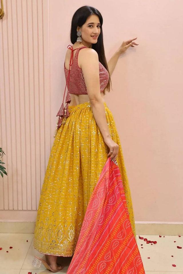 Yellow Sequin Georgette Lehenga