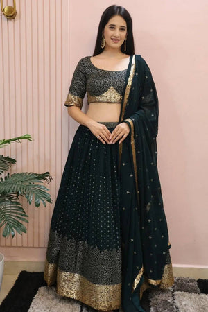 Green Sequin Georgette Lehenga
