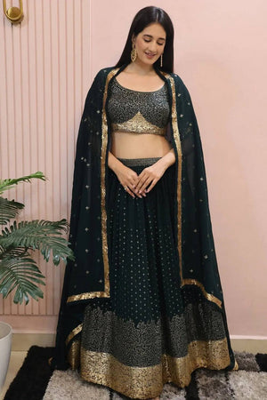 Green Sequin Georgette Lehenga