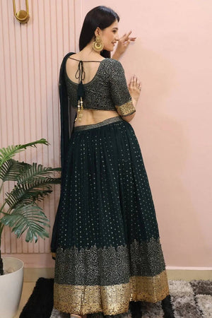 Green Sequin Georgette Lehenga