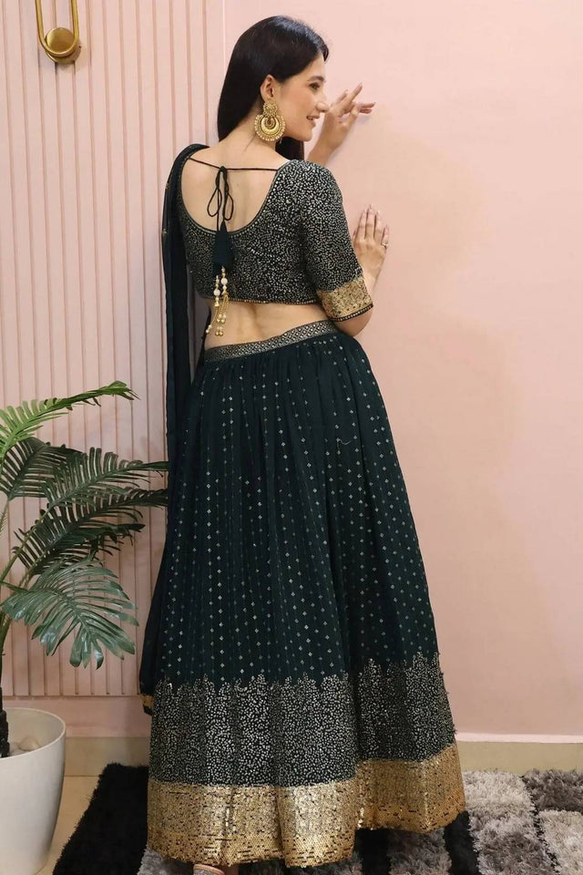 Green Sequin Georgette Lehenga
