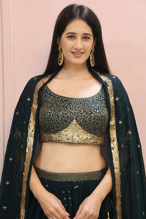 Green Sequin Georgette Lehenga