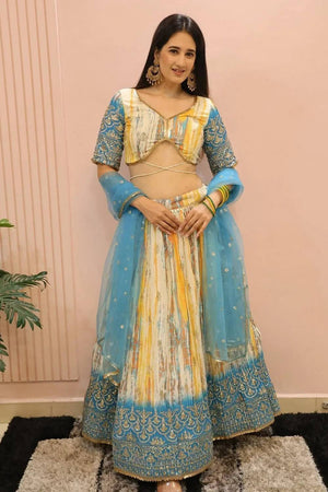 Multi Color Sequin with Printed Chinon Lehenga