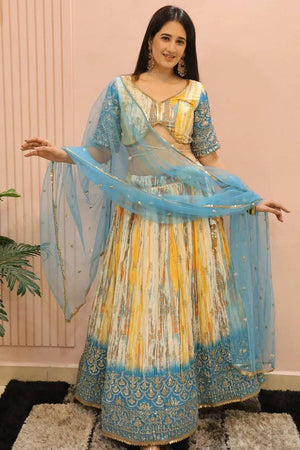 Multi Color Sequin with Printed Chinon Lehenga