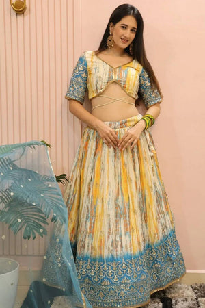 Multi Color Sequin with Printed Chinon Lehenga