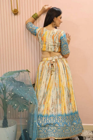 Multi Color Sequin with Printed Chinon Lehenga