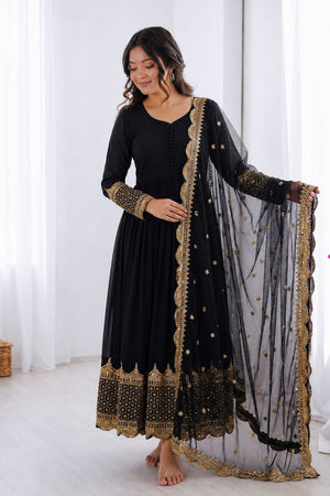 Black Embroidered Georgette Gown (ZF-194-black)