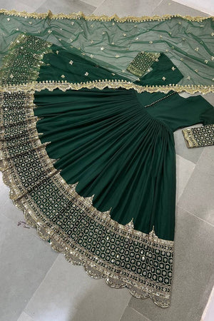 Dark Green Embroidered Georgette Gown (ZF-194-dark green)