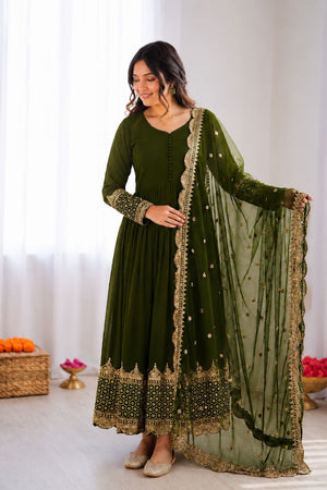 Mehendi Embroidered Georgette Gown (ZF-194-mahendi)