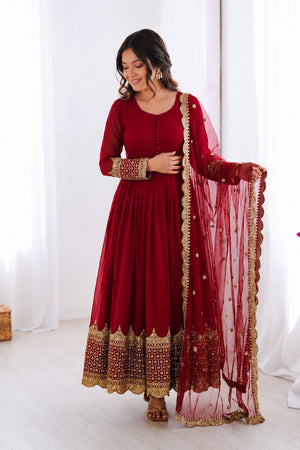 Dark Pink Embroidered Georgette Gown (ZF-194-rani pink)