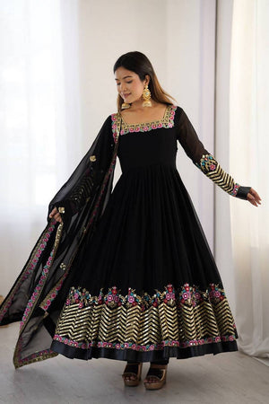 Black Floral Embroidered Georgette Anarkali Suits