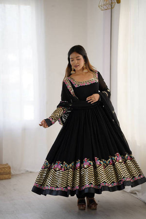 Black Floral Embroidered Georgette Anarkali Suits