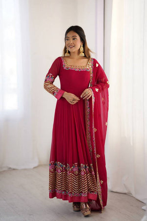 Pink Floral Embroidered Georgette Anarkali Suits