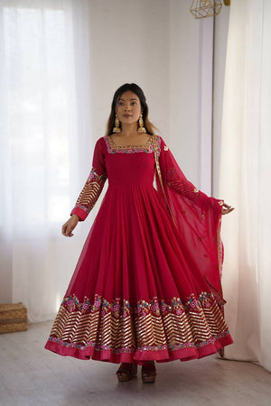 Pink Floral Embroidered Georgette Anarkali Suits