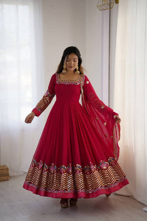 Pink Floral Embroidered Georgette Anarkali Suits