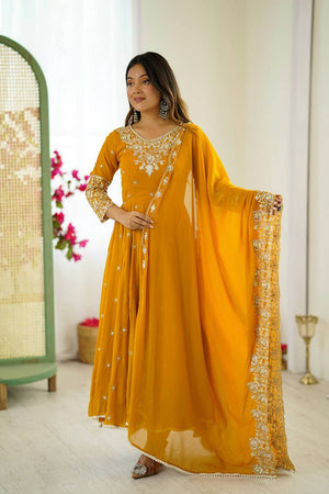 Yellow Sequin with Embroidered Georgette Anarkali Suits