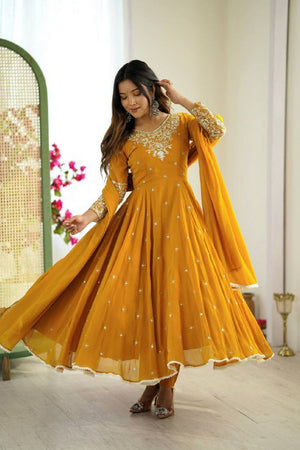 Yellow Sequin with Embroidered Georgette Anarkali Suits