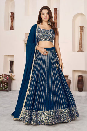 Blue Sequin with Embroidered Georgette Lehenga (ZF-5067-Blue)