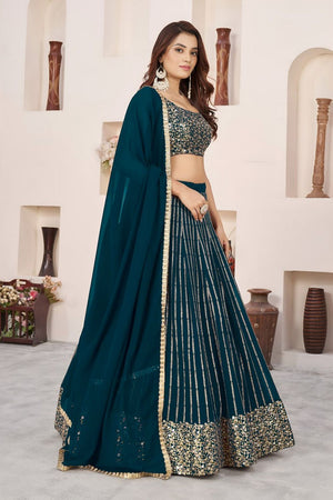 Green Sequin with Embroidered Georgette Lehenga (ZF-5067-Green)