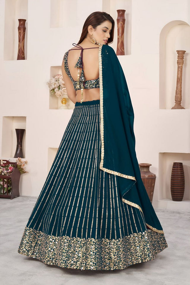 Green Sequin with Embroidered Georgette Lehenga (ZF-5067-Green)
