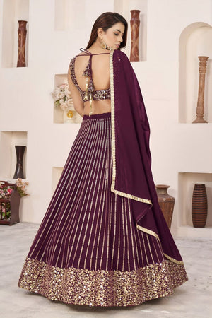 Wine Sequin with Embroidered Georgette Lehenga (ZF-5067-Wine)