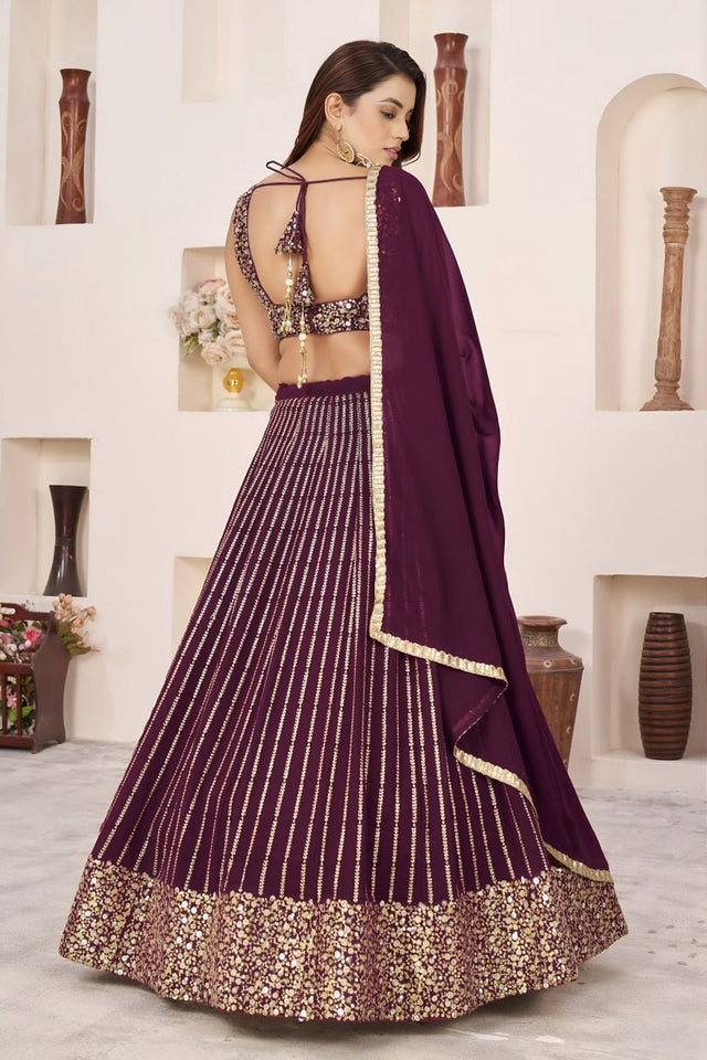 Wine Sequin with Embroidered Georgette Lehenga (ZF-5067-Wine)