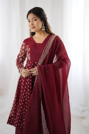 Maroon Floral Embroidered Silk Sharara Suits