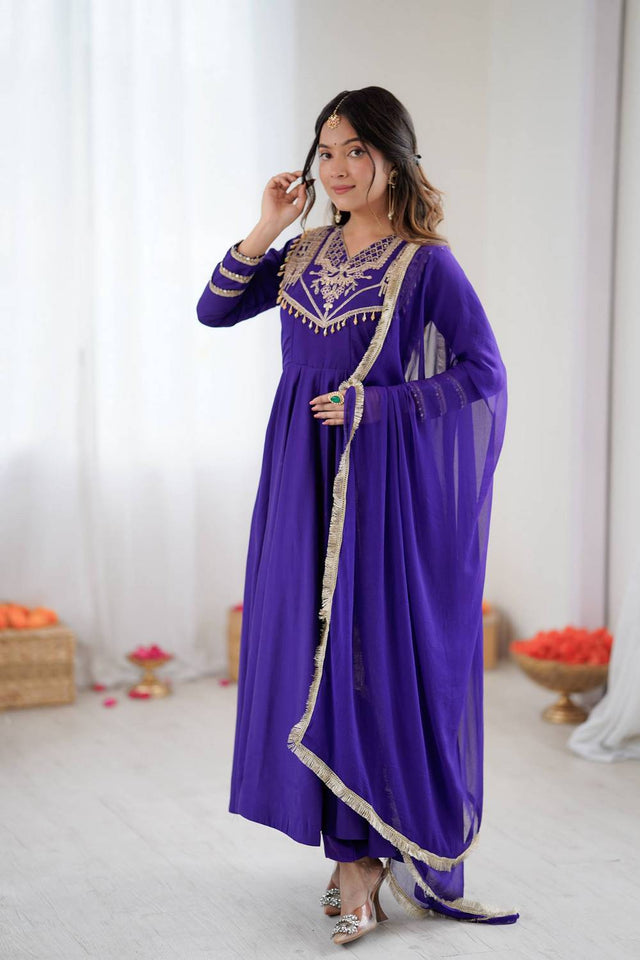 Blue Embroidered Silk Anarkali Suits