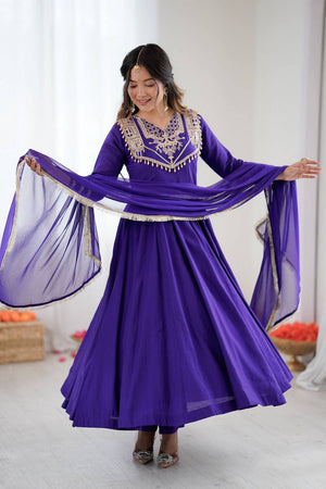 Blue Embroidered Silk Anarkali Suits