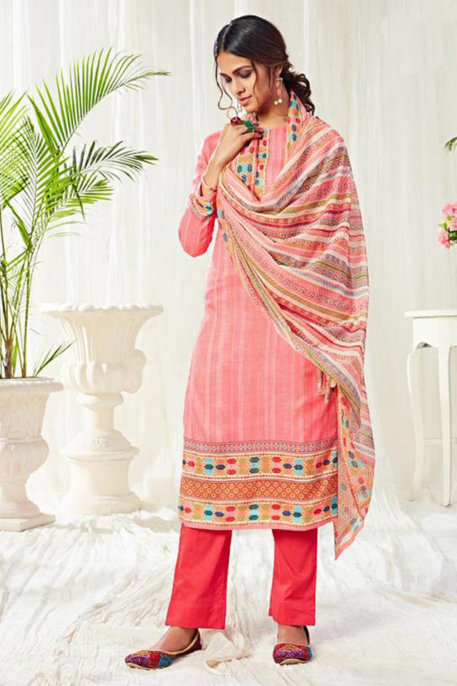 Peach Printed Cotton Kurti Pant Set