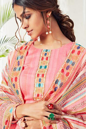 Peach Printed Cotton Kurti Pant Set