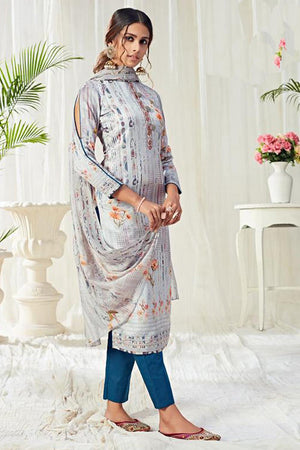 Blue Printed Cotton Kurti Pant Set