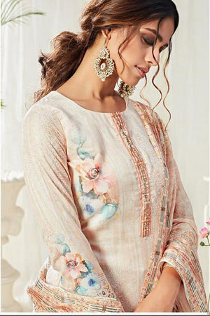 Off White Printed Cotton Kurti Pant Set