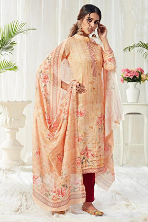 Cream Printed Cotton Kurti Pant Set