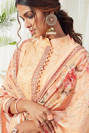 Cream Printed Cotton Kurti Pant Set