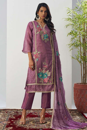 Pink Floral Embroidered Organza Kurti Pant Set (alizeh ehsaas-8007)