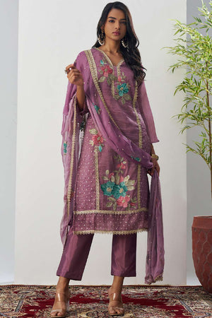 Pink Floral Embroidered Organza Kurti Pant Set (alizeh ehsaas-8007)