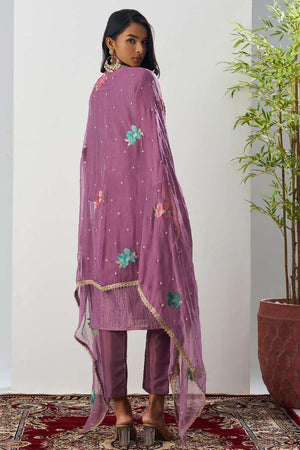 Pink Floral Embroidered Organza Kurti Pant Set (alizeh ehsaas-8007)
