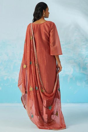 Red Floral Embroidered Organza Kurti Pant Set (alizeh ehsaas2-8019)