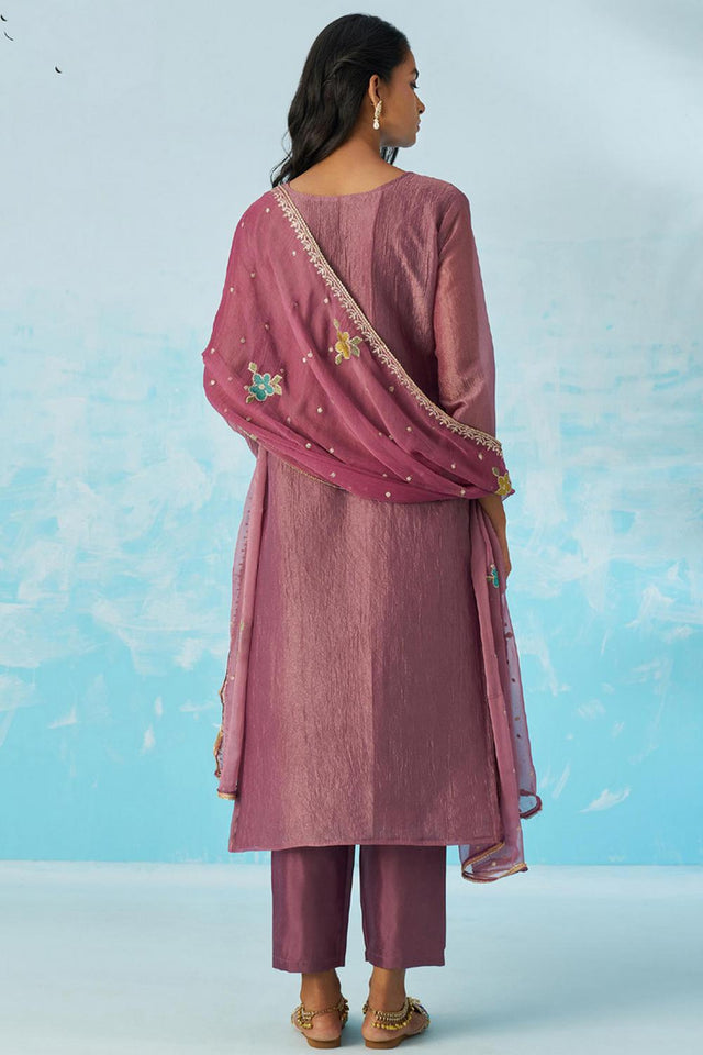 Lavender Floral Embroidered Organza Kurti Pant Set (alizeh ehsaas2-8021)