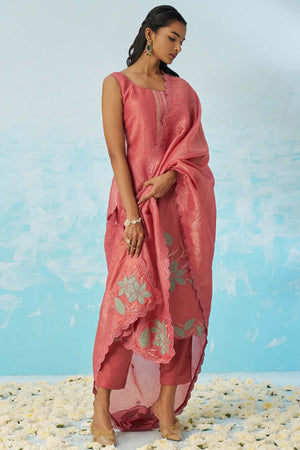 Red Embroidered Silk Straight Cut Suit Set (alizeh jasmine-8017)