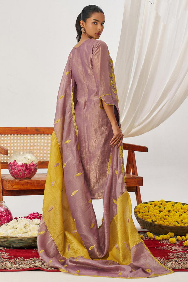 Yellow Embroidered Organza Kurti Pant Set (alizeh phool-8026)