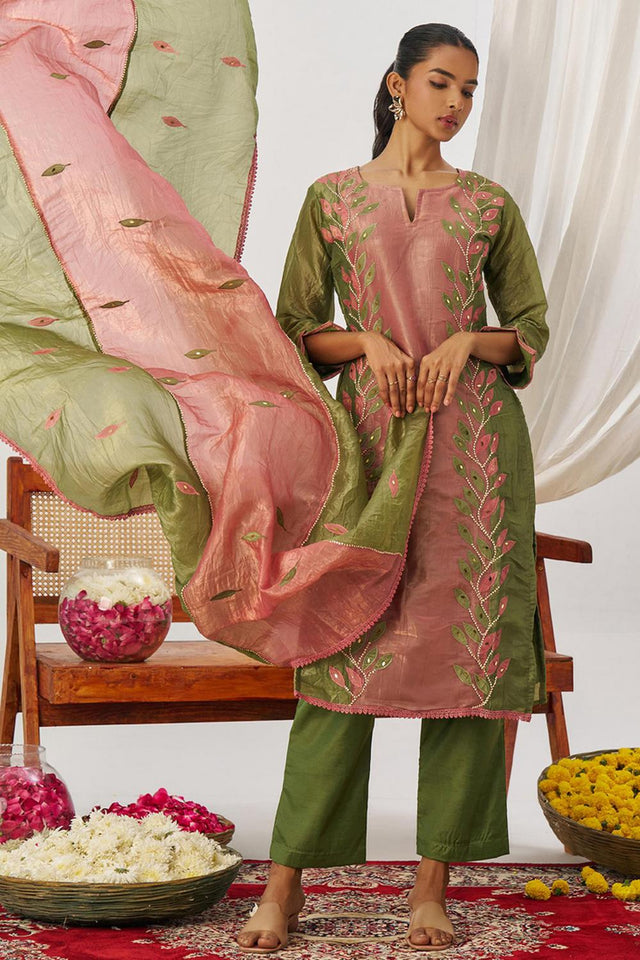 Peach Embroidered Organza Kurti Pant Set (alizeh phool-8029)